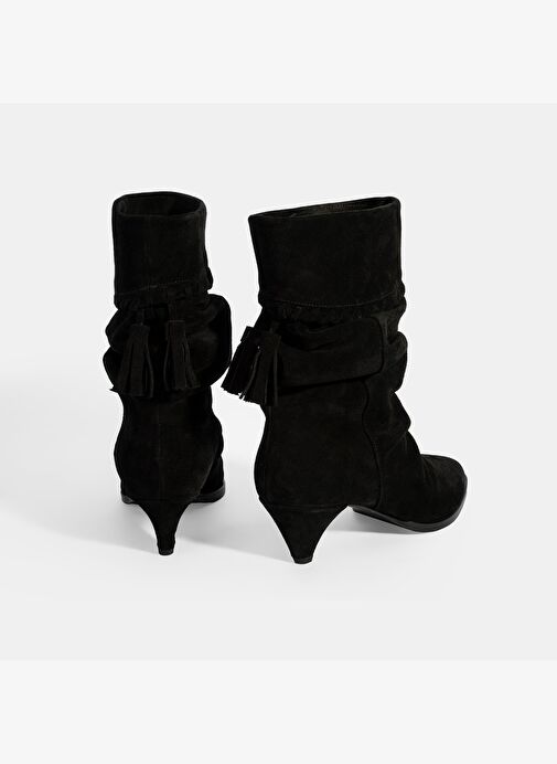 Kadın Siyah Püskül Detaylı Süet Topuklu Bot - Görsel 8
