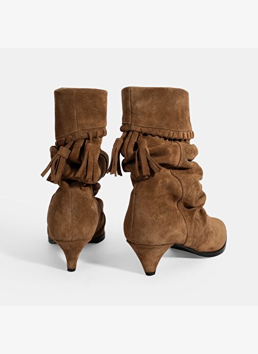 Kadın Taba Püskül Detaylı Süet Topuklu Bot - Görsel 9