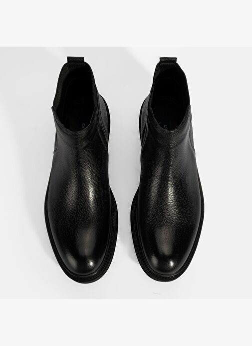 Erkek Siyah Lastik Detaylı Deri Bot - Görsel 8