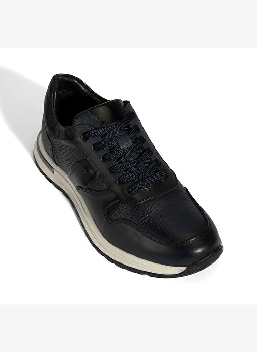Erkek Lacivert Bağcıklı Deri Sneaker - Görsel 6