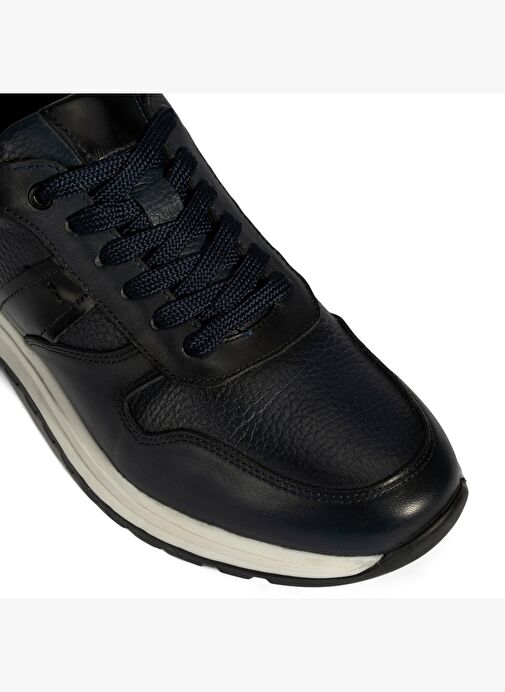 Erkek Lacivert Bağcıklı Deri Sneaker - Görsel 7