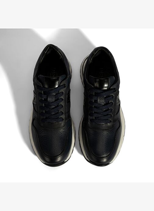 Erkek Lacivert Bağcıklı Deri Sneaker - Görsel 8