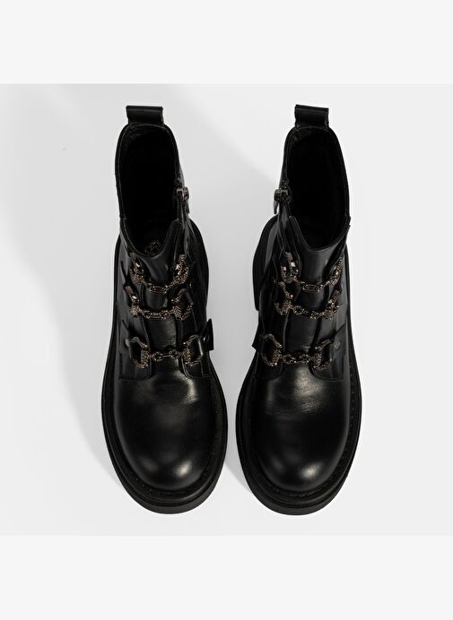 Kadın Siyah Metal Toka Detaylı Deri Postal Bot - Görsel 7