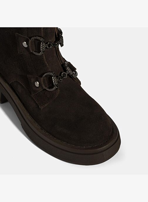 Kadın Kahve Metal Toka Detaylı Süet Deri Bot - Görsel 7