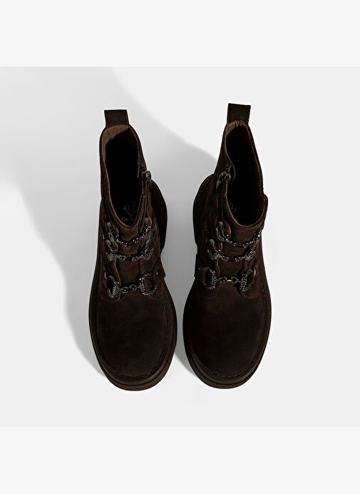 Kadın Kahve Metal Toka Detaylı Süet Deri Bot - Görsel 8
