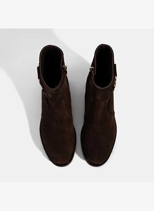 Kadın Kahve Metal Aksesuarlı Süet Bot - Görsel 8