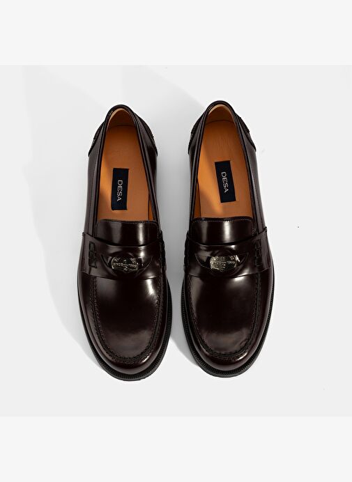 Kadın Bordo Metal Toka Detaylı Deri Loafer - Görsel 8