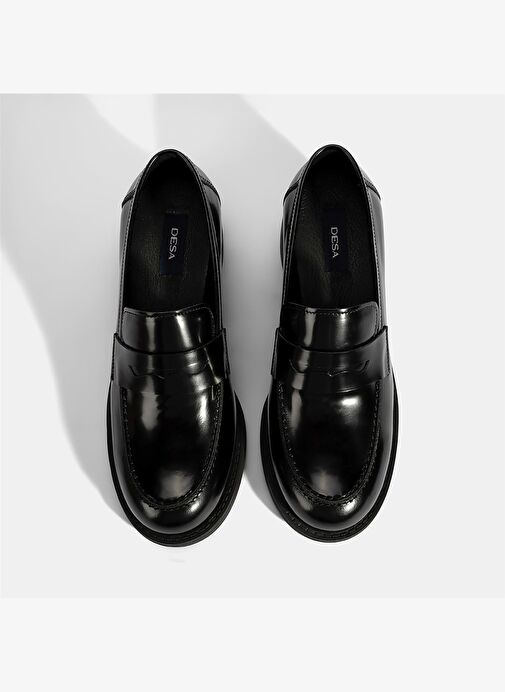 Kadın Siyah Topuklu Deri Loafer - Görsel 8