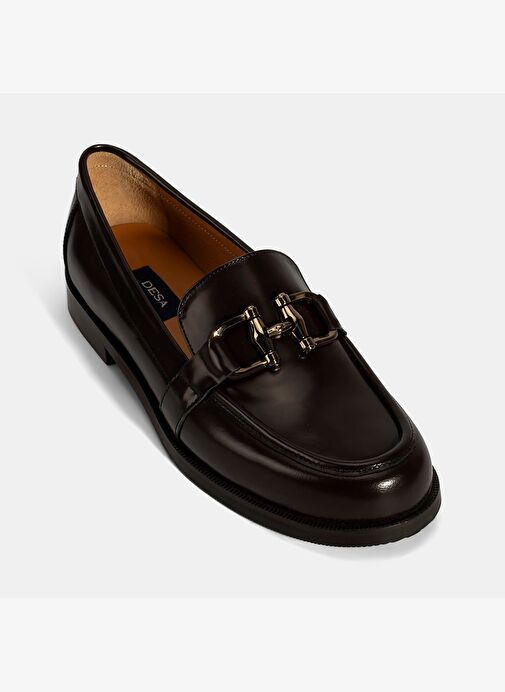 Kadın Kahve Metal Toka Detaylı Deri Loafer - Görsel 6