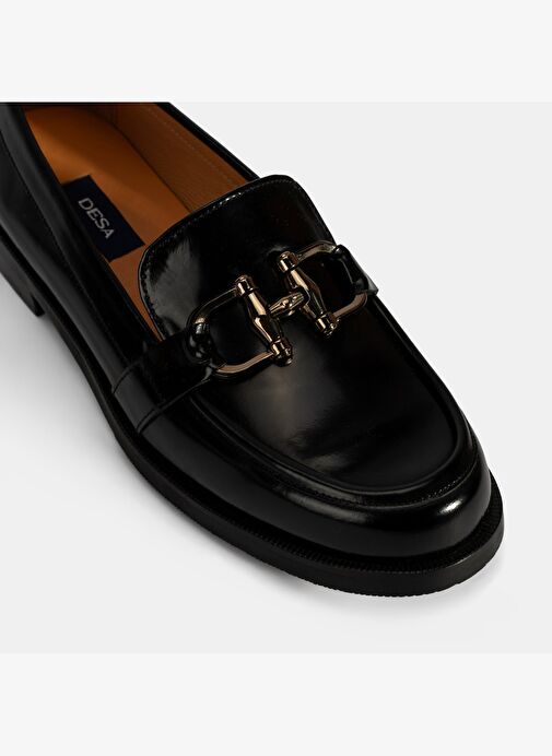 Kadın Siyah Metal Toka Detaylı Deri Loafer - Görsel 7