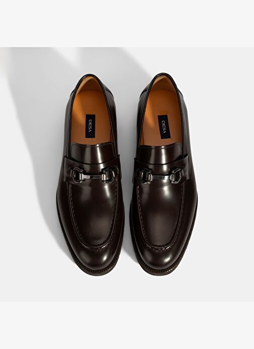 Erkek Kahve Metal Aksesuarlı Deri Loafer - Görsel 7