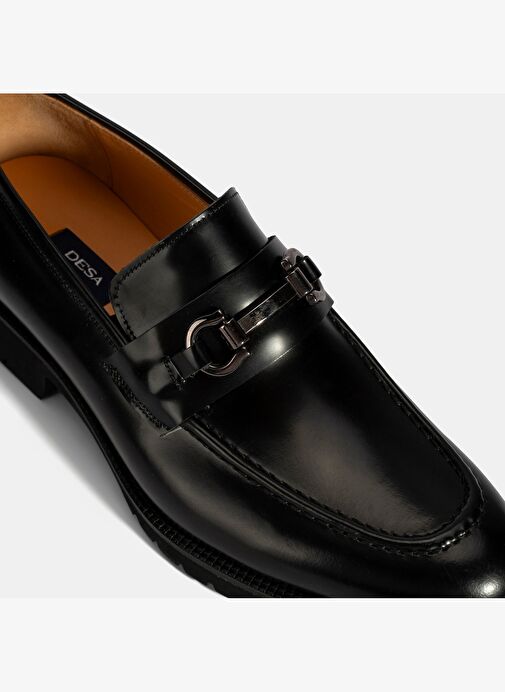 Erkek Siyah Metal Aksesuarlı Deri Loafer - Görsel 7