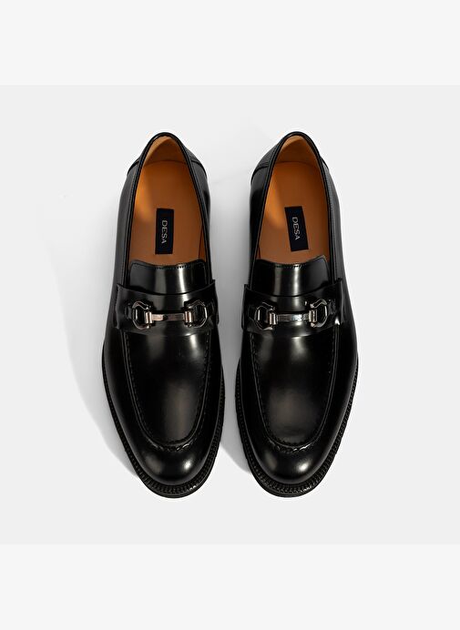 Erkek Siyah Metal Aksesuarlı Deri Loafer - Görsel 8