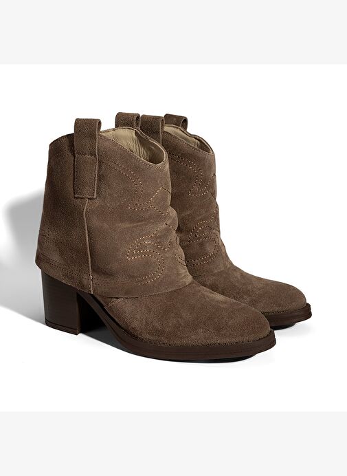 Kadın Vizon İşleme Detaylı Kalın Topuklu Bot - Görsel 2