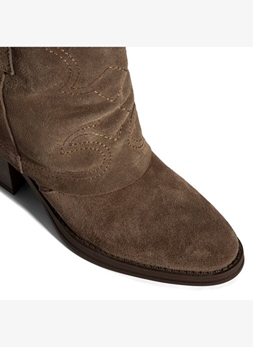 Kadın Vizon İşleme Detaylı Kalın Topuklu Bot - Görsel 8