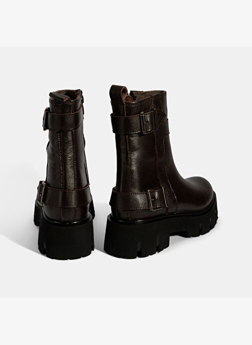 Kadın Kahve Metal Tokalı Deri Bot - Görsel 8