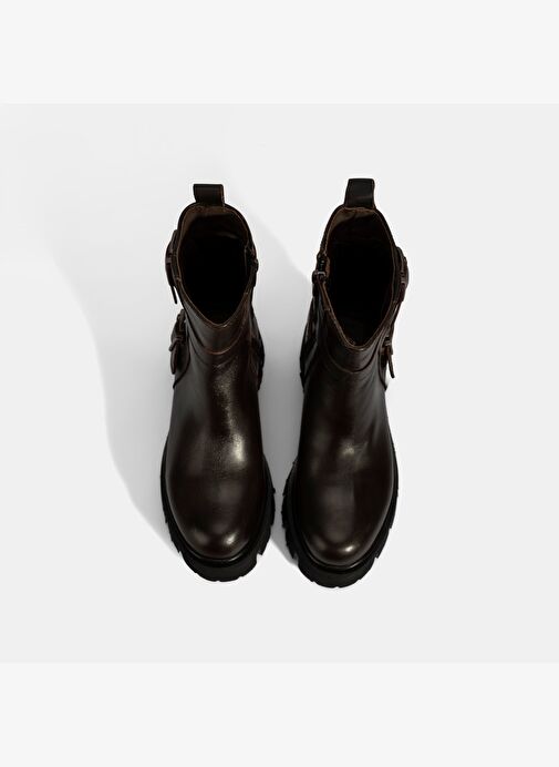 Kadın Kahve Metal Tokalı Deri Bot - Görsel 9