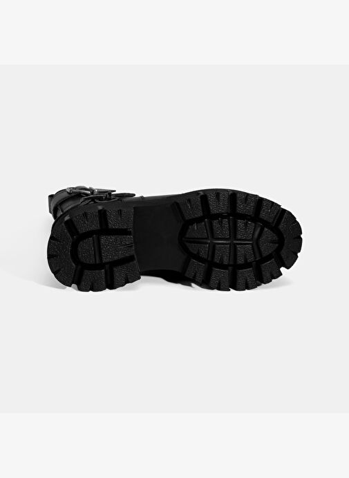 Kadın Siyah Metal Tokalı Deri Bot - Görsel 5