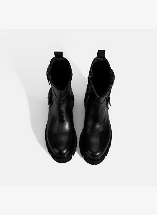 Kadın Siyah Metal Tokalı Deri Bot - Görsel 8