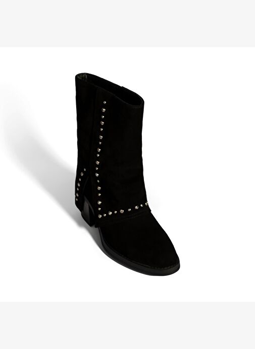 Kadın Siyah Zımba Detaylı Kalın Topuklu Süet Bot - Görsel 6