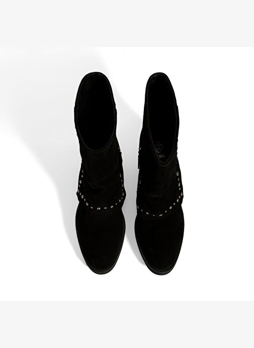 Kadın Siyah Zımba Detaylı Kalın Topuklu Süet Bot - Görsel 8