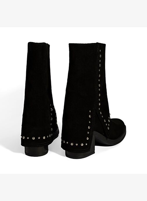 Kadın Siyah Zımba Detaylı Kalın Topuklu Süet Bot - Görsel 9