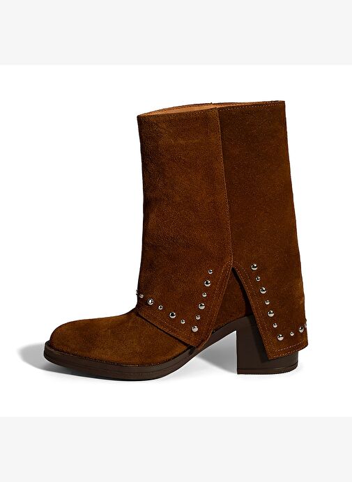 Kadın Taba Zımba Detaylı Kalın Topuklu Süet Bot - Görsel 4