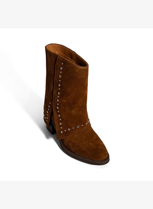 Kadın Taba Zımba Detaylı Kalın Topuklu Süet Bot - Görsel 6