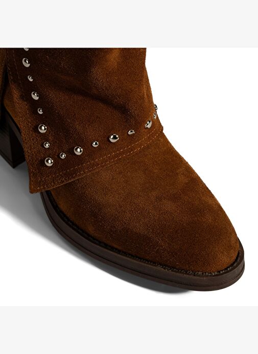 Kadın Taba Zımba Detaylı Kalın Topuklu Süet Bot - Görsel 7