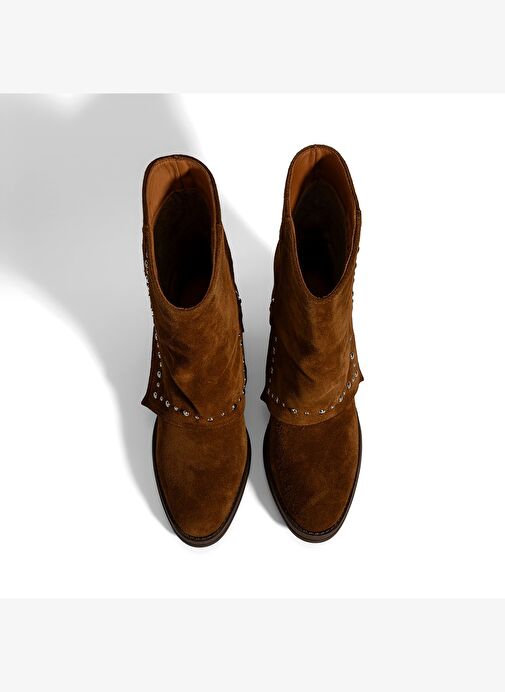 Kadın Taba Zımba Detaylı Kalın Topuklu Süet Bot - Görsel 8