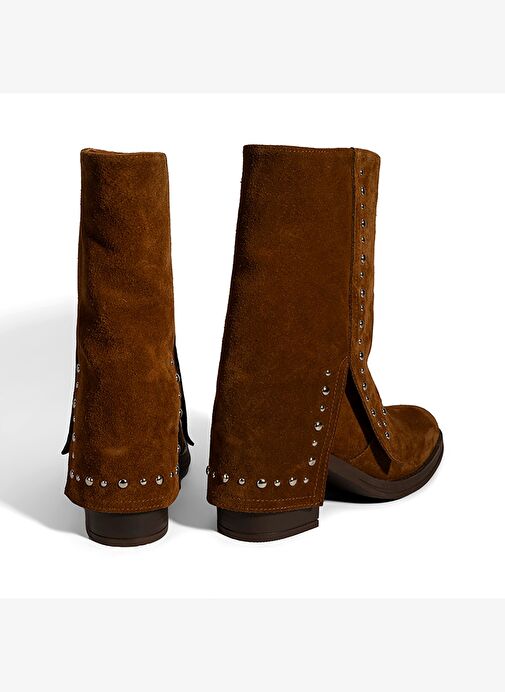 Kadın Taba Zımba Detaylı Kalın Topuklu Süet Bot - Görsel 9