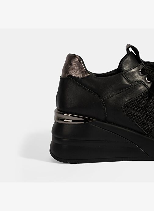Kadın Siyah Bağcıklı Dolgu Topuklu Spor Ayakkabı - Görsel 7
