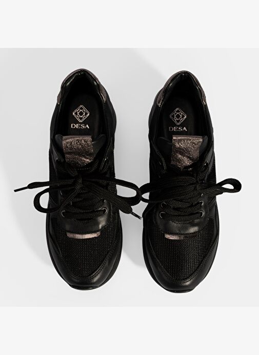 Kadın Siyah Bağcıklı Dolgu Topuklu Spor Ayakkabı - Görsel 8