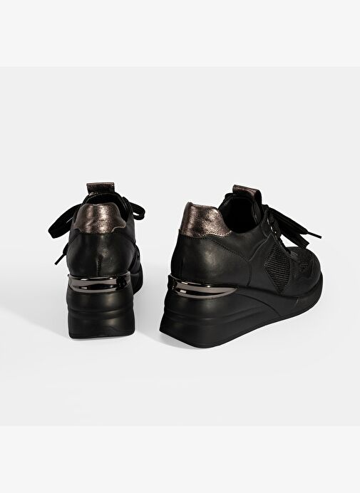 Kadın Siyah Bağcıklı Dolgu Topuklu Spor Ayakkabı - Görsel 9