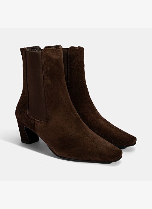 Kadın Kahve Lastikli Topuklu Süet Deri Bot - Görsel 2