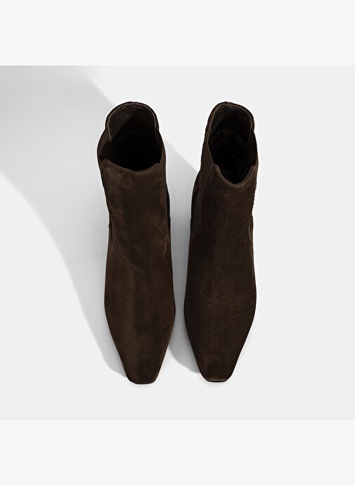 Kadın Kahve Lastikli Topuklu Süet Deri Bot - Görsel 7