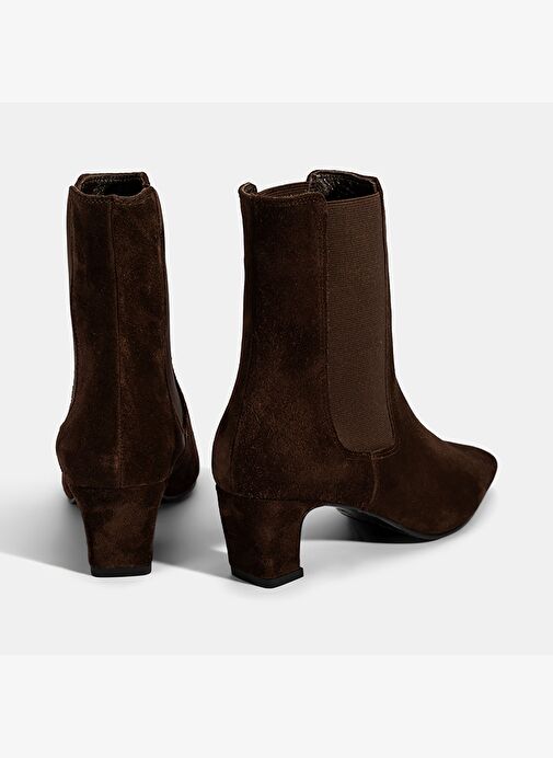 Kadın Kahve Lastikli Topuklu Süet Deri Bot - Görsel 8
