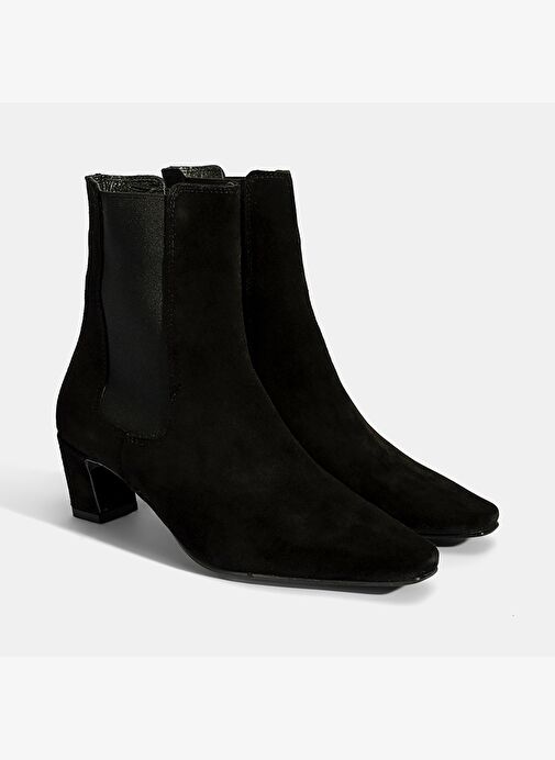 Kadın Siyah Lastikli Topuklu Süet Deri Bot - Görsel 2