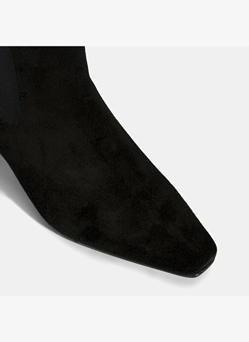 Kadın Siyah Lastikli Topuklu Süet Deri Bot - Görsel 7