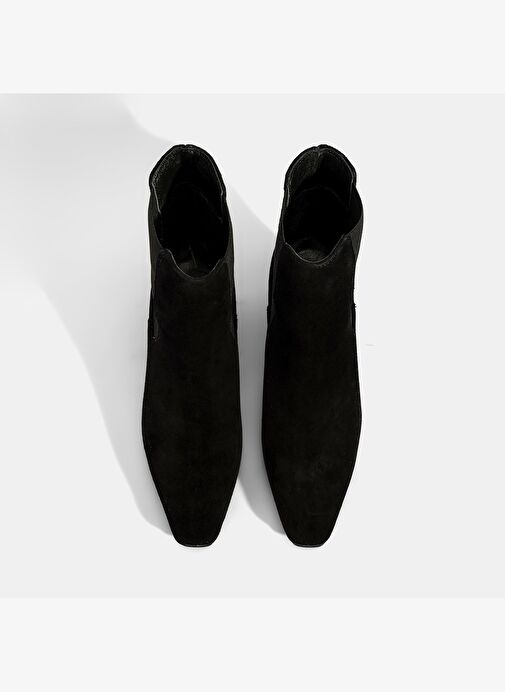 Kadın Siyah Lastikli Topuklu Süet Deri Bot - Görsel 8