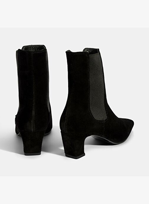 Kadın Siyah Lastikli Topuklu Süet Deri Bot - Görsel 9