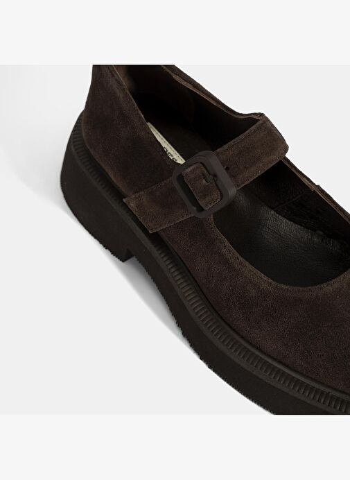 Kadın Kahve Ayarlanabilir Tokalı Mary Jane Süet Günlük Ayakkabı - Görsel 7