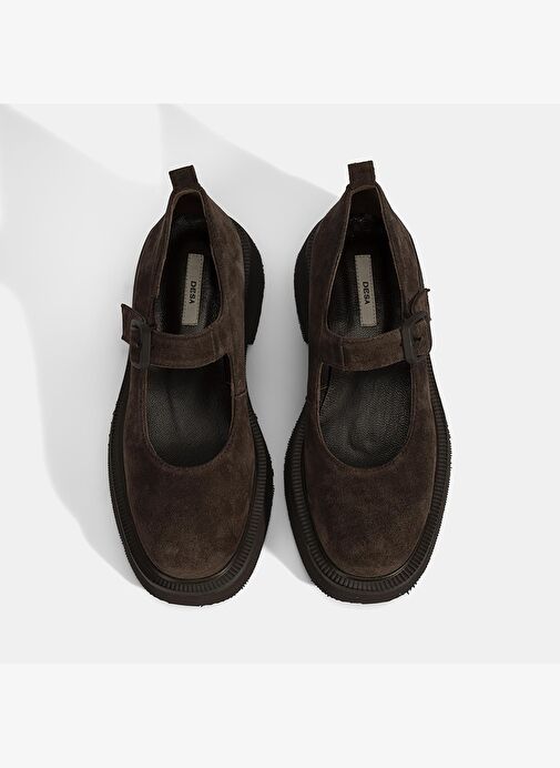 Kadın Kahve Ayarlanabilir Tokalı Mary Jane Süet Günlük Ayakkabı - Görsel 8