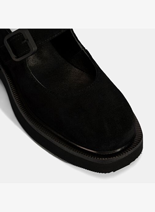 Kadın Siyah Ayarlanabilir Tokalı Mary Jane Süet Günlük Ayakkabı - Görsel 7