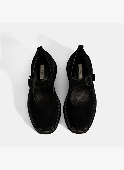 Kadın Siyah Ayarlanabilir Tokalı Mary Jane Süet Günlük Ayakkabı - Görsel 8