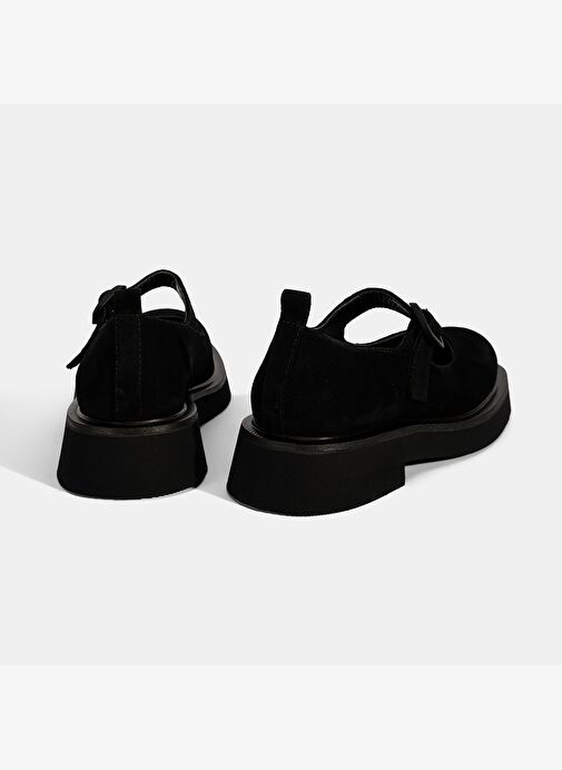 Kadın Siyah Ayarlanabilir Tokalı Mary Jane Süet Günlük Ayakkabı - Görsel 9
