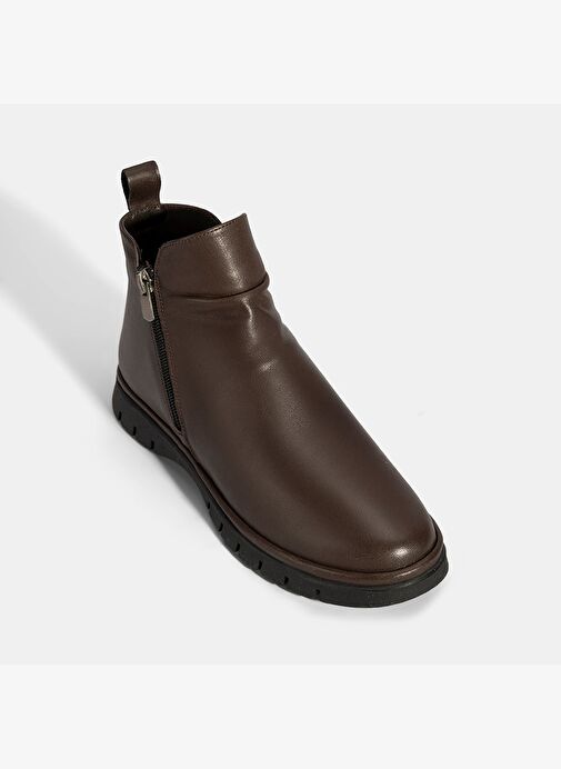 Kadın Kahve Fermuarlı Deri Bot - Görsel 6
