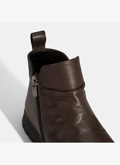 Kadın Kahve Fermuarlı Deri Bot - Görsel 7