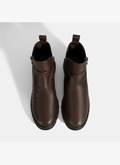 Kadın Kahve Fermuarlı Deri Bot - Görsel 8