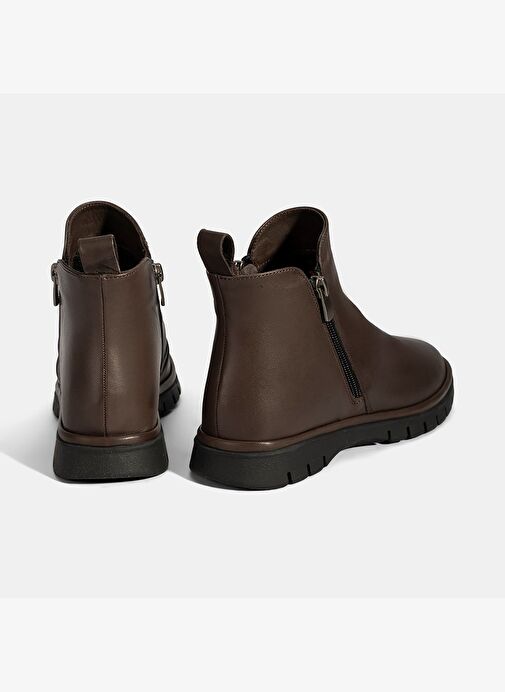 Kadın Kahve Fermuarlı Deri Bot - Görsel 9